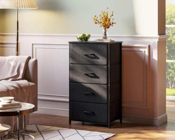 AODK Dresser for Bedroom with 4 Storage Drawers, Small Dresser Chest of Drawers Fabric Dresser with Sturdy Steel Frame, Black - Image 2