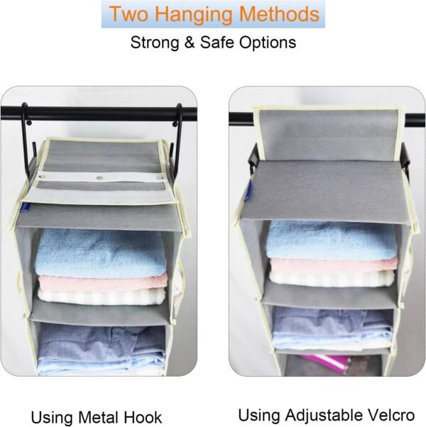 Large-Sized Hanging Shoe Organizer 8-Shelf, Hanging Closet Organizer with 8 Side Pockets, Wider Hanging Shelves for Storage Shoes Clothes 9" W × 11.8" D× 48" H, Grey - Image 4