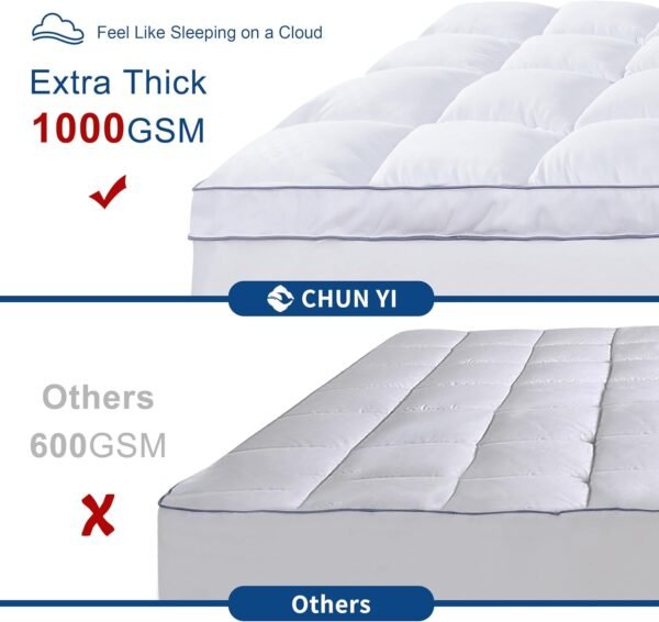 CHUN YI Twin XL Mattress Topper, Extra Thick Mattress Pad Cover for Back Pain, Plush Soft 1000 GSM Down Alternative Overfilled Pillow Top Mattress Topper with Elastic Deep Pocket - Image 2