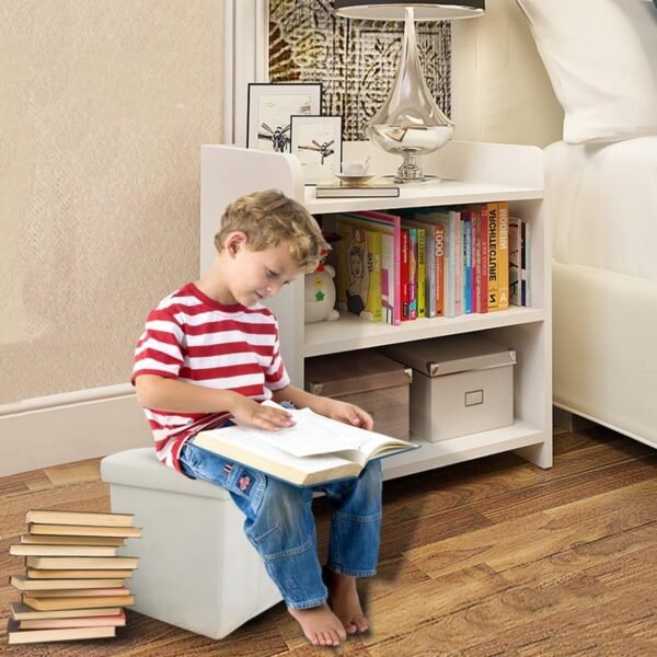 OT01 Leather Folding Storage Ottoman Cube Footrest Seat, 12 X 12 X 12 Inches (White) - Image 5
