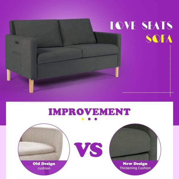 TYBOATLE 55" Modern Fabric Loveseat Sofa with 2 USB Charging Ports, Love Seats Furniture Suitable for Small Spaces, Living Room, Office, Soft Couch Easy to Install (Dark Grey) - Image 7