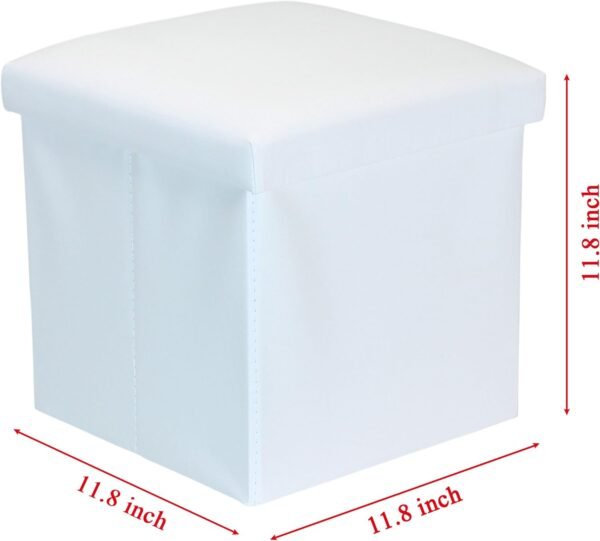 OT01 Leather Folding Storage Ottoman Cube Footrest Seat, 12 X 12 X 12 Inches (White) - Image 3