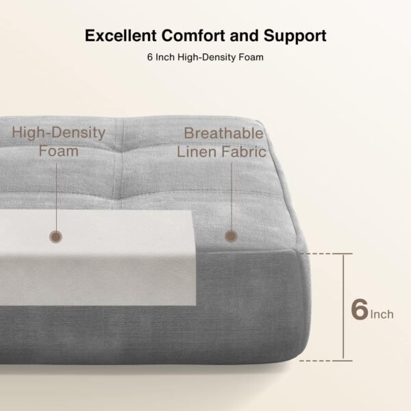Aiho Folding Sleeper Sofa Chair Bed, Memory Foam Floor Couch, Modern Linen Fabric Removable Cover, for Living Room/Apartment/Dorm/Loft (Light Grey) - Image 6