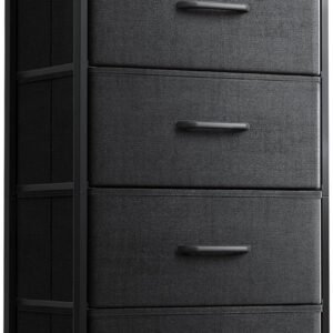 AODK Dresser for Bedroom with 4 Storage Drawers, Small Dresser Chest of Drawers Fabric Dresser with Sturdy Steel Frame, Black