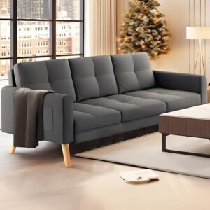 Gizoon 67” Sofa Couch with Soft Armrest Small Loveseat Sofa with 3 Comfy Pillows for Living Room 2-Seater Bench Seat for Teenagers Room Bedroom Office and Small Spaces, Dark Gray