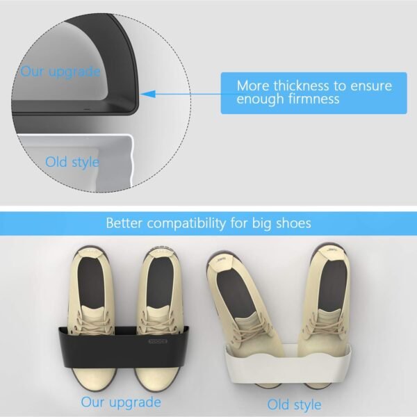 Wall Mounted Shoes Rack 4Pack with Sticky Hanging Strips, Plastic Shoes Holder Storage Organizer,Door Shoe Hangers (SM03-Black-4) - Image 5