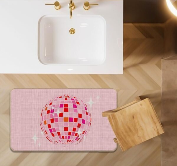 Preppy Hot Pink Disco Ball Front Door Mat Mats Indoor Outdoor Entrance,Preppy Disco Ball College Dorm Room Decor,17"X30" - Image 4