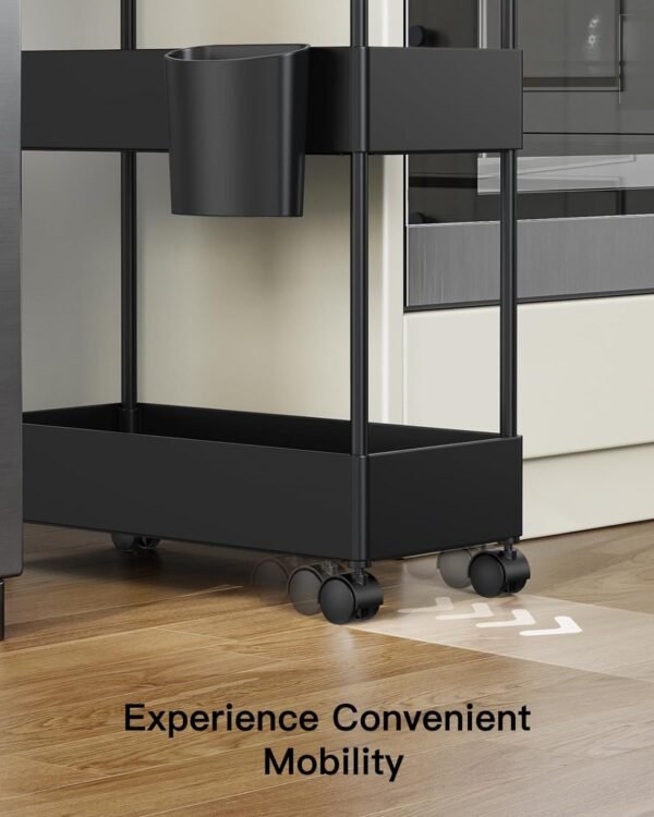 Pipishell Slim Storage Cart with Wheels, Bathroom Cart Organizer Bathroom Storage Small, Rolling Cart for Bathroom, Laundry Room, Kitchen, Narrow Space, Black PIUC04 - Image 8
