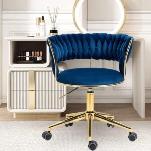 Swivel Chair with Golden Base,Modern Home Office Desk Chairs with Tufted Back Velvet Comfy Desk Chair Task Chair for College Dorm Living Room Bedroom,Vanity Chair with Wheels Modern Chair for Desk