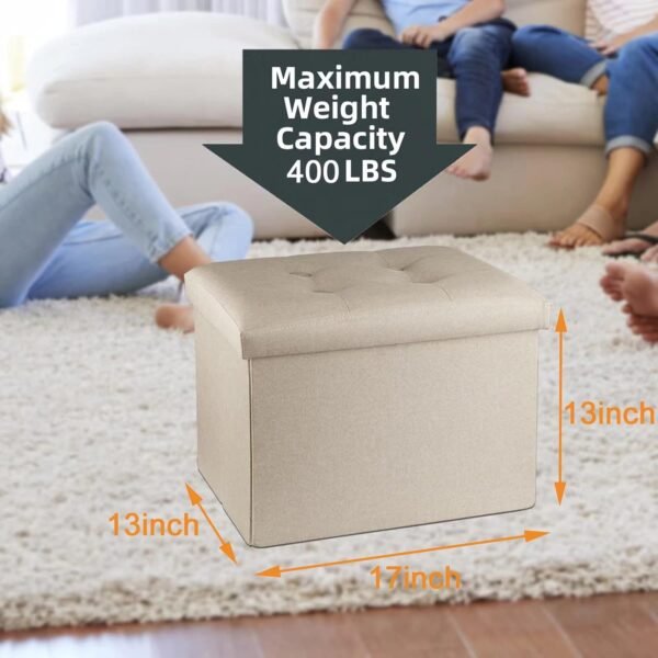 Ottoman Storage Ottoman Foot Rest Ottoman with Storage Ottomans Foot Stools Small Ottoman Beige L17W13H13INCH - Image 3