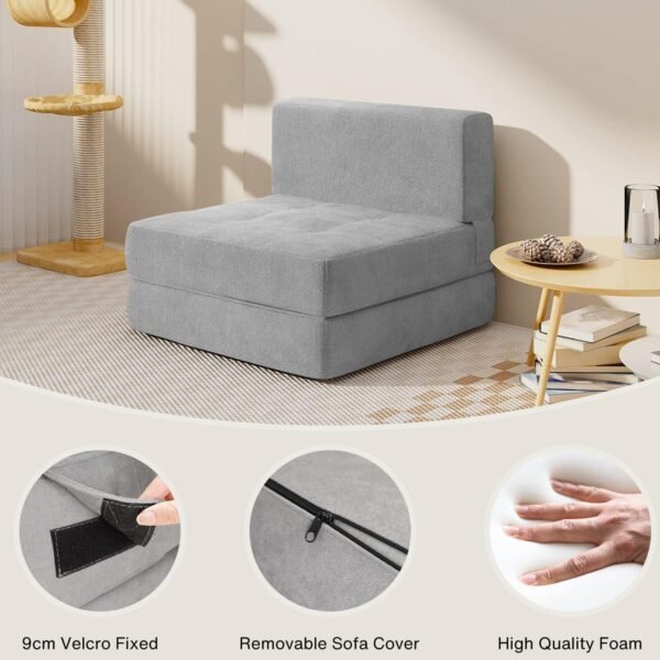 Aiho Folding Sleeper Sofa Chair Bed, Memory Foam Floor Couch, Modern Linen Fabric Removable Cover, for Living Room/Apartment/Dorm/Loft (Light Grey) - Image 8
