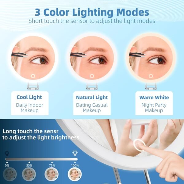 30x Magnifying Mirror with Light Large 6'' Lighted 30x Magnified Mirror with Suction Cups & Table Stand, Travel Magnifying Mirror 30x with light High Magnification Makeup Mirror with Tweezers Scissors - Image 2