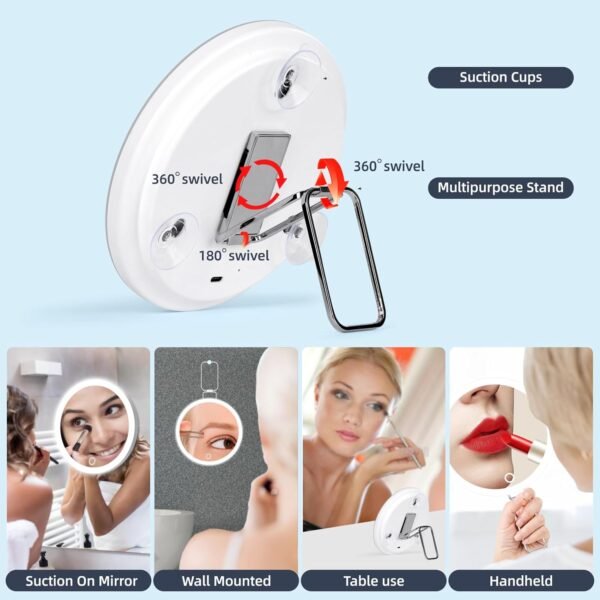 30x Magnifying Mirror with Light Large 6'' Lighted 30x Magnified Mirror with Suction Cups & Table Stand, Travel Magnifying Mirror 30x with light High Magnification Makeup Mirror with Tweezers Scissors - Image 4