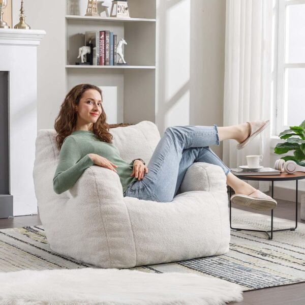 Antetek Bean Bag Chairs for Adults & Kids, Modern Teddy Fabric Accent Chair Ultra Soft Sofa Chair for Living Room, Bedroom, Apartment,Ivory - Image 2