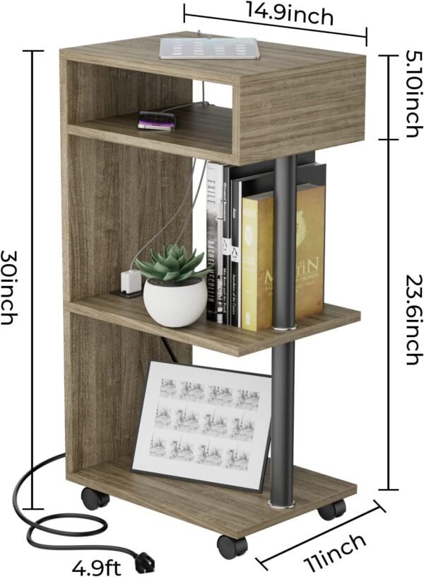 yamagahome End Table with Charging Station, 4-Tier Nightstand with Charger Station, Narrow Side Tables Living Room, Bedroom for Small Spaces, Small Bedside Table with USB Ports and Outlets, Beige - Image 6