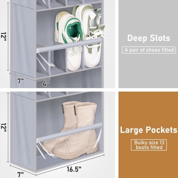 MISSLO 20 Pairs Over The Door Shoe Organizer for Closet Narrow Hanging Shoe Rack for Door Hanger Deep Pocket Door Shoe Holder Storage for Boots, Size 13 Sneakers, Grey - Image 3