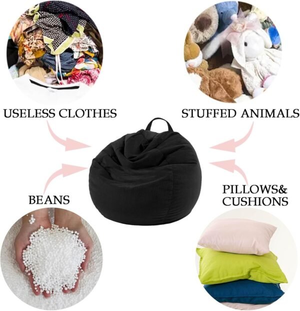 Stuffed Animal Storage Bean Bag Chair Cover (No Filler) For Kids and Adults.Pets Dogs/Cats Lazy Beds.Soft Stuffable Bean Bag For Organizing Children Plush Toys or Memory Foam Cream White S - Image 3