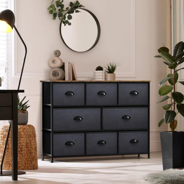 Sorbus Dresser with 8 Drawers - Chest Organizer Unit with Steel Frame Wood Top & Handle Easy Pull Fabric Bins for Clothes - Wide Storage Furniture for Bedroom, Hallway, Living Room, Nursery & Closet - Image 2