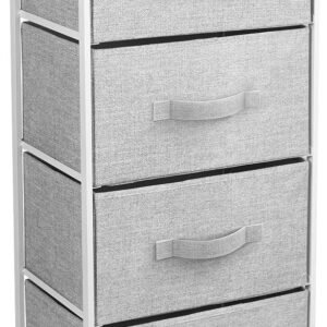 Sorbus Nightstand with 4 Drawers – Bedside Furniture & Night Stand End Table Dresser with Steel Frame, Wood Top, Easy Pull Fabric Bins for Home, Bedroom Accessories, Office & Dorm