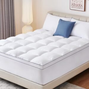 Twin XL Mattress Topper, Plush Extra Thick Mattress Pad Cover with 8-21” Deep Pocket, Cooling Pillow Top Bed Topper for Back Pain & Sleep Comfort, Overfilled Down Alternative Filling, White