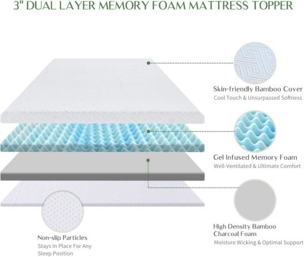 Novilla Twin XL Mattress Topper, 3" Dual Layer Memory Foam Mattress Topper Enhance Cooling, Supportive & Pressure Relieving, with Breathable Cover,Twin XL Size, Yozora, White (NV0T801-3-TXL) - Image 3