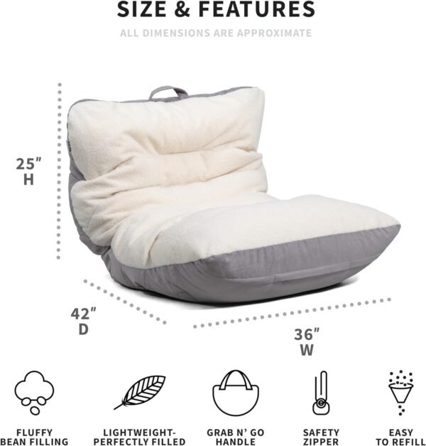 Big Joe Roma Bean Bag Chair, Oat Sherpa and Graphite, Vegan Suede, 3 feet - Image 3