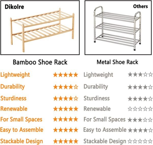Shoe Rack Organizer for Closet Entryway, 2-Tier Bamboo Stackable Shoe Rack Small Shoe Storage for Dorm Front Door Wooden Shoe Shelf, Natural - Image 6