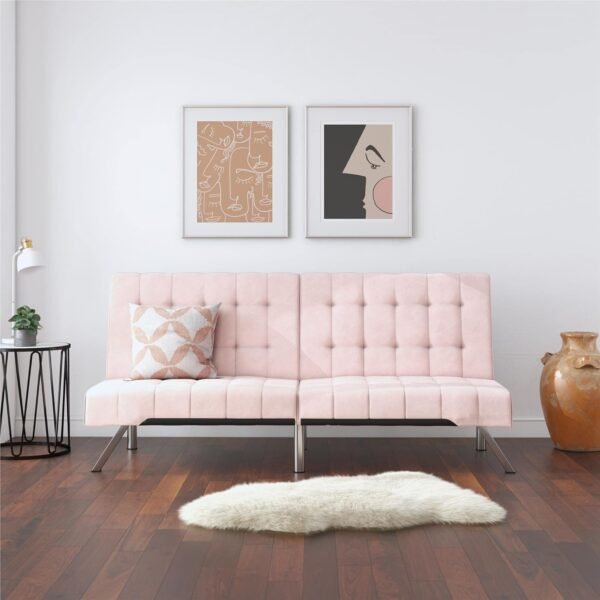 DHP Emily Futon With Chrome Legs, Pink Velvet - Image 2
