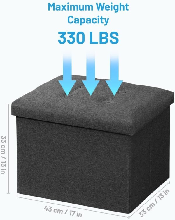 AmasSmile® Storage Ottoman Folding Foot Rest Stool, 17 inch Linen Footstool Bench, Short Ottoman Bench, Storage Foot Rest Store, Books, Records Support 330 lbs,Dark Grey - Image 3