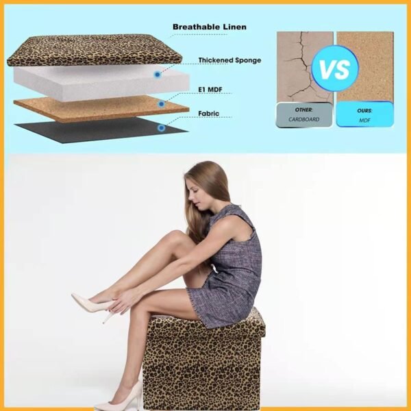 Storage Ottoman Bench Foldable Footrest Stool Seat for Bedroom and Living Room Small Bench Foot Stool Rectangle Cube Leopard L17W13H13IN… - Image 6