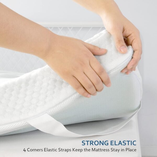Twin XL Mattress Topper Cover 3-4 Inch, Removable Viscose Made from Bamboo Zippered Cover for Latex Mattress Topper, Twin Extra Long Mattress Topper Protector with Straps - Image 4