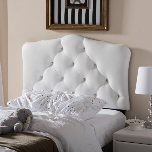 Baxton Studio Rita Modern and Contemporary White Faux Leather Upholstered Button-Tufted Scalloped Twin Size Headboard - Image 2