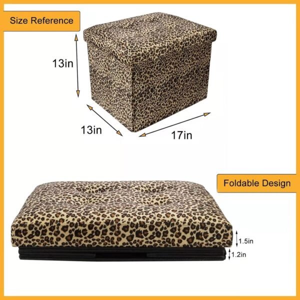 Storage Ottoman Bench Foldable Footrest Stool Seat for Bedroom and Living Room Small Bench Foot Stool Rectangle Cube Leopard L17W13H13IN… - Image 3