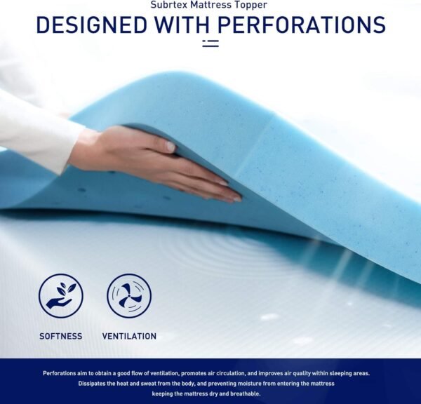 subrtex 3 Inch Gel-Infused Memory Foam Mattress Topper High Density Cooling Bed Tooper Pad Removable Fitted Cover Ventilated Design (Full) - Image 8