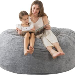 WhatsBedding 5 ft Memory Foam Bean Bag Chairs for Adults/Teens with Filling,5′ Bean Bag Sofa with Ultra Soft Dutch Velvet Cover,Round Bean Bag for Living Room,5 Foot,Light Grey