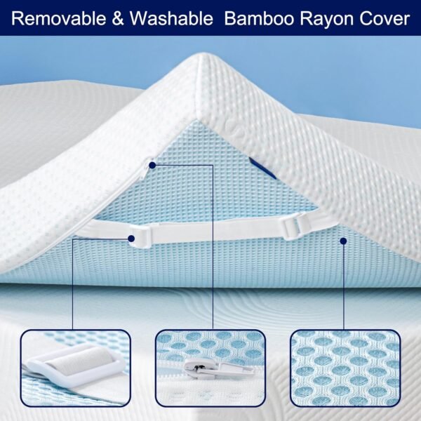 subrtex 3 Inch Gel-Infused Memory Foam Mattress Topper High Density Cooling Bed Tooper Pad Removable Fitted Cover Ventilated Design (Full) - Image 5