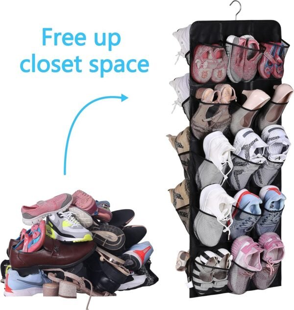 MISSLO 30 Large Pockets Dual Sided Hanging Shoe Rack for Closet Organizer with Rotating Hanger Hanging Shoe Shelves, Black - Image 6