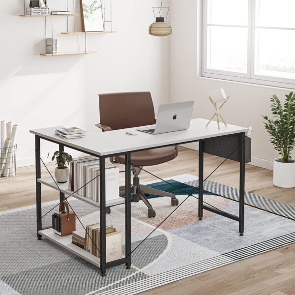 CubiCubi L Shaped Desk, 40 Inch Computer Desk with Reversible Storage Shelves Home Office Corner Desk Study Writing Table, White Top/Black Leg - Image 8