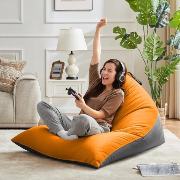 Nobildonna 4ft Bean Bag Chair Cover (No Filler) for Adults, 400L Extra Large Premium Velvet Beanbag Chair Cover, Washable Beanbag Without Filling Ultra Soft Triangular Lazy Sofa Cover (Orang Grey) - Image 6