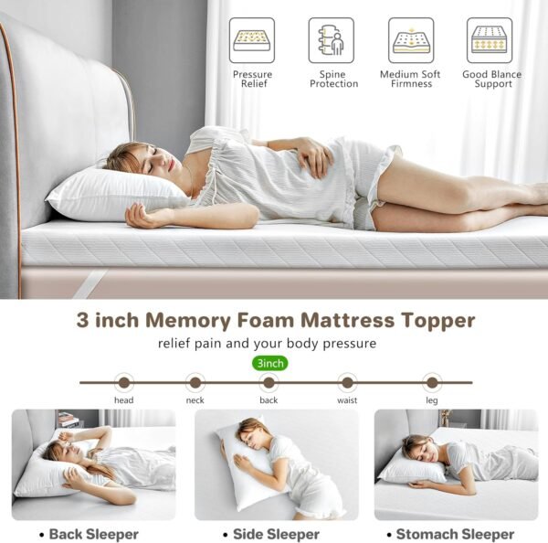 Mattress Topper Twin XL, 3 Inch Memory Foam Mattress Topper Twin XL College Dorm, Cooling Bed Topper Twin XL, Organic Bamboo Cover, BPA-Free Mattress Pad Twin XL - Image 3