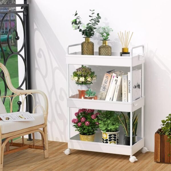 SOLEJAZZ Rolling Storage Cart, 3 Tier Utility Cart Mobile Slide Out Organizer, Bathroom Standing Rack Shelving Unit Organizer for Kitchen, Bathroom, Laundry Room, White - Image 7