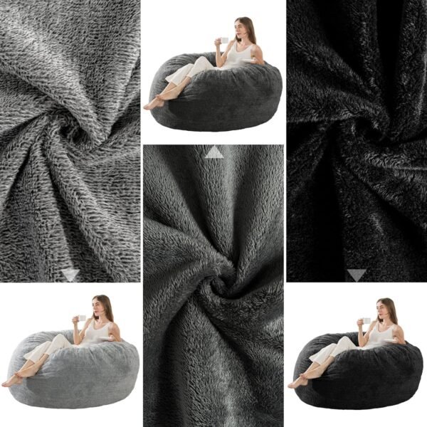 WhatsBedding 5 ft Memory Foam Bean Bag Chairs for Adults/Teens with Filling,5' Bean Bag Sofa with Ultra Soft Dutch Velvet Cover,Round Bean Bag for Living Room,5 Foot,Light Grey - Image 7