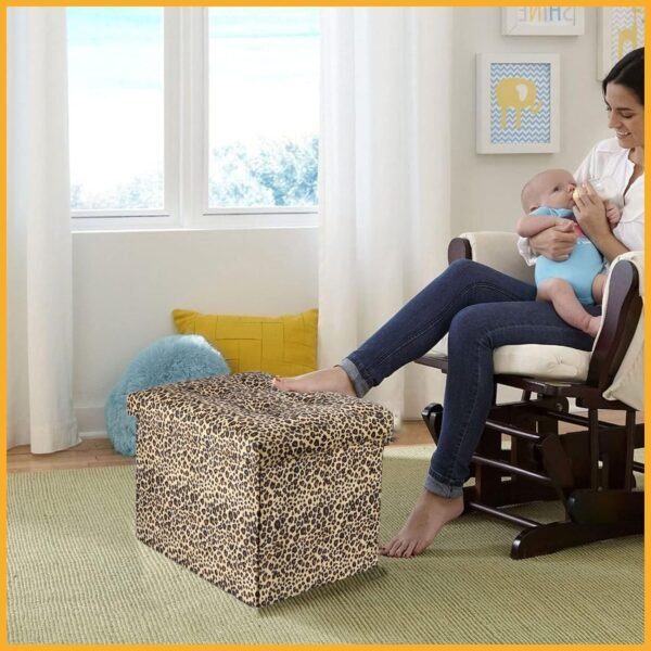 Storage Ottoman Bench Foldable Footrest Stool Seat for Bedroom and Living Room Small Bench Foot Stool Rectangle Cube Leopard L17W13H13IN… - Image 5