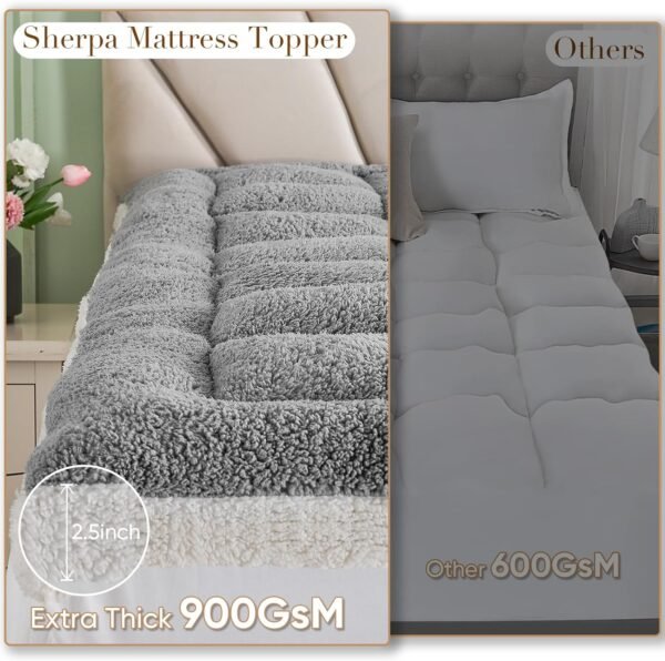 Twin XL Mattress Topper for Single Bed, Cymula Sherpa Mattress Pad for College Dorm Bed 2inch Extra Thick Mattress Cover with 900GSM Down Alternative Soft Pillow Top with 8-21" Deep Pocket, 39x80in - Image 5