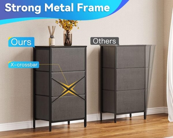 KKL Dresser for Bedroom with 3 Drawers, Fabric Storage Nightstands, Small Chest of Drawers, Bedside Table with Removable Bins Organizer Unit for Living Room Closet College Dorm Office, Dark Grey - Image 7