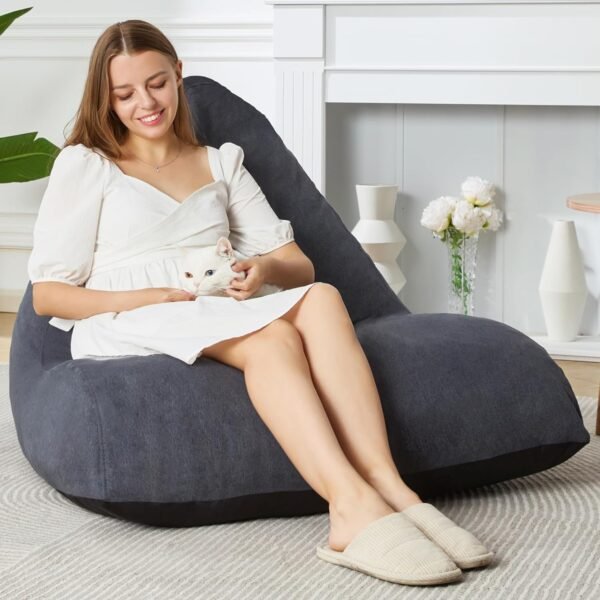 Homguava Bean Bag Chair Sofa Memory Foam Pre-filled Bean Bag Chairs Stuffed Beanbag Sofa Lazy Bean Bag Sofa for Adults, Bean Bag Couch for Gaming, Reading & Relaxing(Linen, Dark Grey) - Image 8