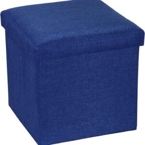 OT01 Linen Folding Storage Ottoman Cube Footrest Seat, 12 X 12 X 12 Inches (Linen Blue)