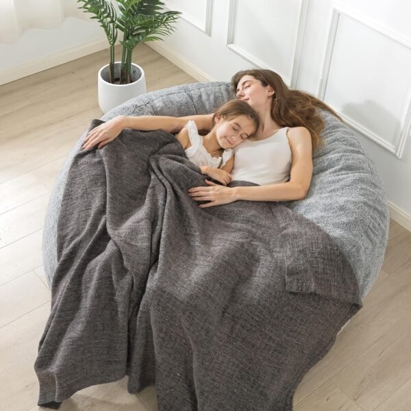 WhatsBedding 5 ft Memory Foam Bean Bag Chairs for Adults/Teens with Filling,5' Bean Bag Sofa with Ultra Soft Dutch Velvet Cover,Round Bean Bag for Living Room,5 Foot,Light Grey - Image 2