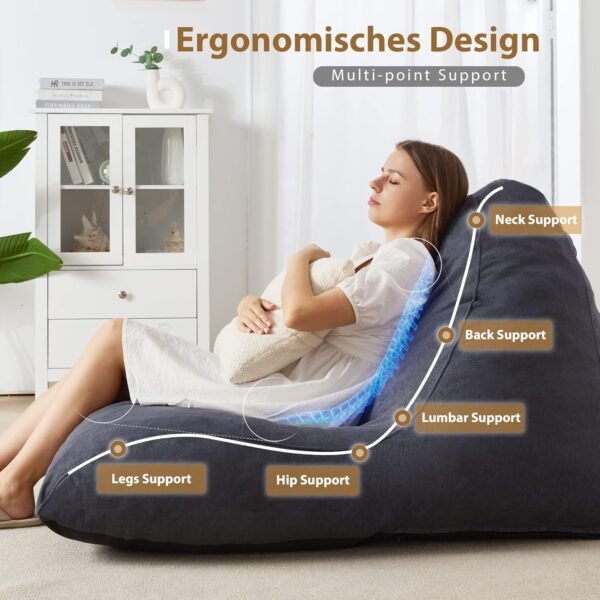 Homguava Bean Bag Chair Sofa Memory Foam Pre-filled Bean Bag Chairs Stuffed Beanbag Sofa Lazy Bean Bag Sofa for Adults, Bean Bag Couch for Gaming, Reading & Relaxing(Linen, Dark Grey) - Image 4