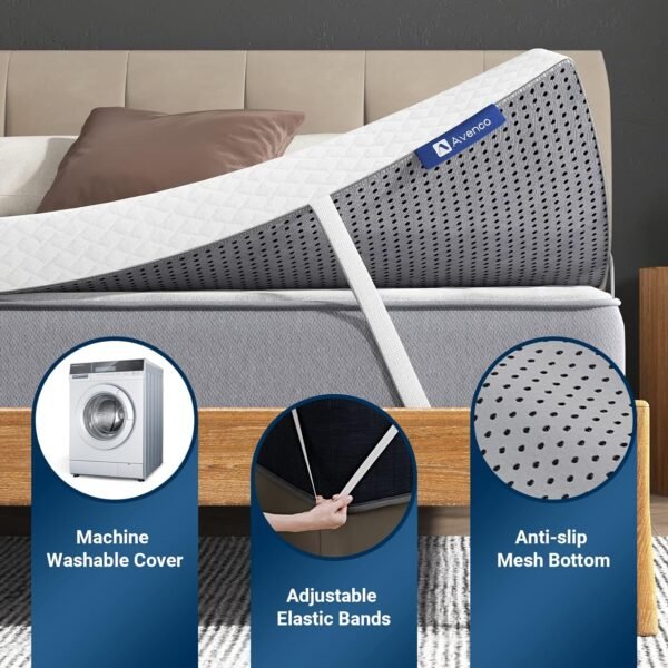 Twin Mattress Topper, Avenco Twin Mattress Topper Memory Foam, 4 Inch Mattress Topper Twin with Removable Cover for College Dorm, Reversible Medium Firm, Comfort CertiPUR-US Foam, White, (T4FM10) - Image 5